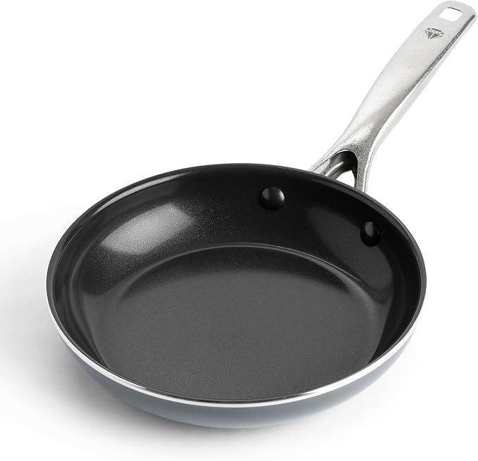 Blue Diamond Frying Pan 8??Skillet, Diamond Infused Healthy Ceramic Nonstick, PFAS and PFOA-Free, Dishwasher and Oven Safe, Even Heating, Metal Utensil Safe, Warp Control Base, Grey