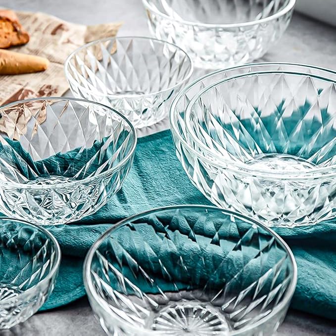 Le'raze Glass Diamond Design Bowl - Decorative Centerpiece for Kitchen & Home Decor, Great for Dining, Living Room, Serving, Salad, Pasta, Candy, Fruit