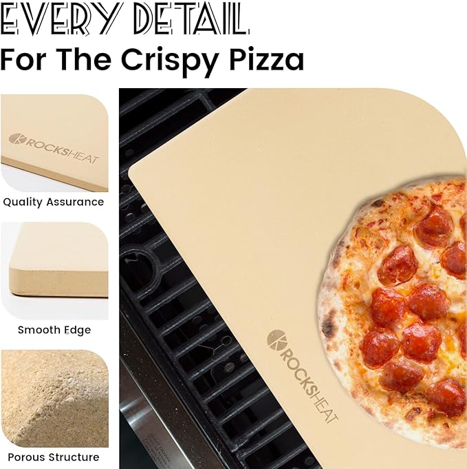 ROCKSHEAT Pizza Stone, Rectangular Extra Large 23.6" x 15.8" x 0.6" Pizza Stones for Oven Grill BBQ, Industrial Commercial Heavy Duty Cordierite Baking Stone for Pizza Bread, Outdoor Pizza Accessories