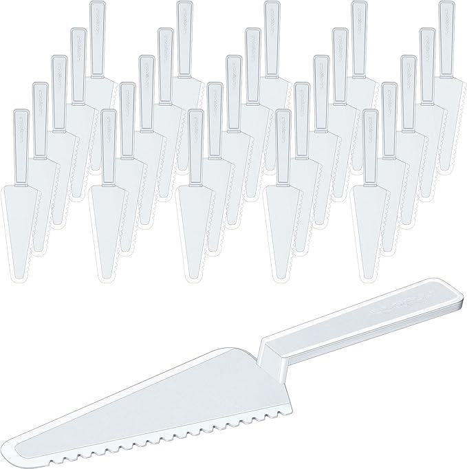 Suclain Disposable Cake Cutter 9.1 Inch Plastic Cake Server Cutting Plastic Spatula Knives Pie Pizza Pastry Slicer Serving Utensils for Kitchen Wedding(Clear,16 Pieces)