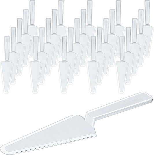 Suclain Disposable Cake Cutter 9.1 Inch Plastic Cake Server Cutting Plastic Spatula Knives Pie Pizza Pastry Slicer Serving Utensils for Kitchen Wedding(Clear,100 Pieces)