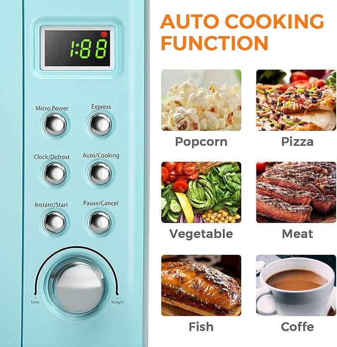 ARLIME Retro Microwave 0.7Cu.ft, 700 Watt Countertop Microwave with 5 Micro Power Defrost & Auto Cooking Function, LED Display, Child Lock, Small Microwave for Kitchen, RV, Dorm (Green)