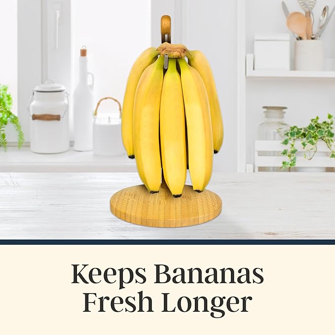 Totally Bamboo Banana Holder ??Wooden Banana Stand and Hanger for Countertop Fruit Storage, Durable Bamboo Banana Hook for Even Ripening and Easy Access