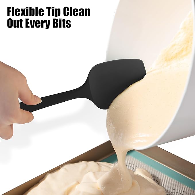 Heat Resistant Silicone Spoon Spatula, Doosu 600째F High Temp Flexible Cooking Spoons Kitchen Rubber Spoonula Scratch-Proof for Mixing Stirring Scraping Serving Non-Stick Cookware (11.4in, Black)