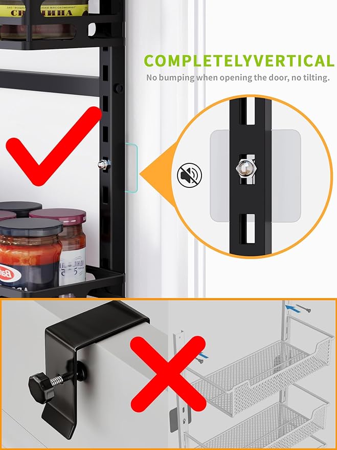 6-Tier Over The Door Pantry Organizer, Pantry Organizers and Storage, Metal Hanging Spice Rack, Over the Door Organizer for Home & Kitchen, Laundry Room Bathroom, Black