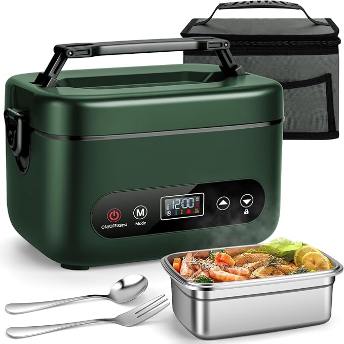 THZDMI 1.2L Cordless Electric Lunch Box ??20000mAh Rechargeable Portable Food Warmer with 5-Sided Heating, Auto Temperature Control, Leakproof & BPA-Free ??Perfect for Office, Truck, Outdoors Green