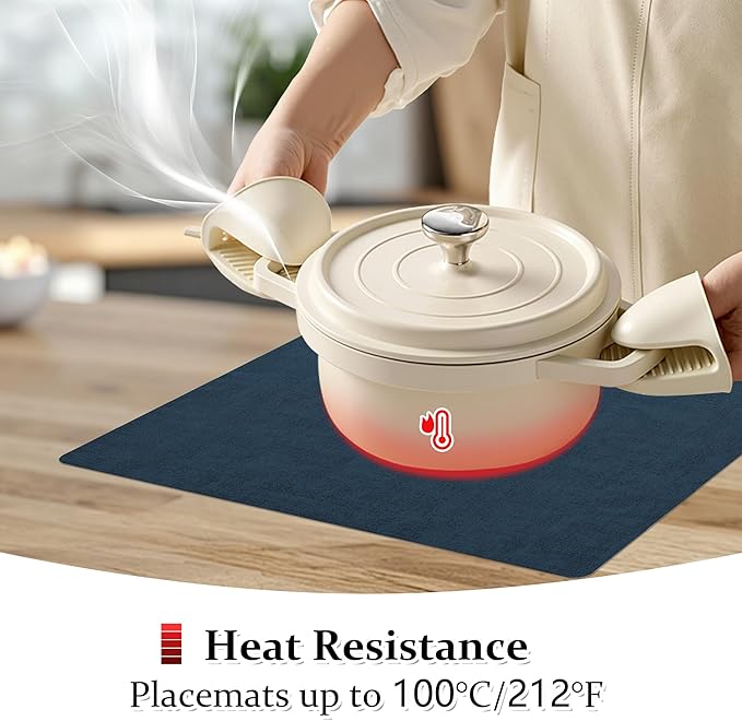 FROMHEART Faux Leather Placemats Set of 12?밯aterproof,Heat/Oil Stain-Resistant PU Table Mat?밨eversible,Non-Slip,Easy to Clean Place Mats for Kitchen,Dining,Indoor/Outdoor,(Dark Blue,11.8" x 17")