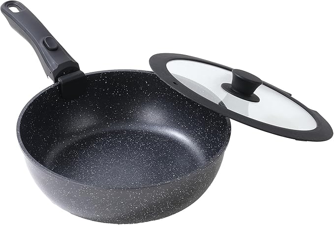 Frying Pan Set with Lid Nonstick Kitchen Cooking Pans 10??Skillets Pots and Pans Set with Detachable Handle Spatula Ladle Tong Induction Cookware Black 3.3QT and 10" Frying Pan Skillet