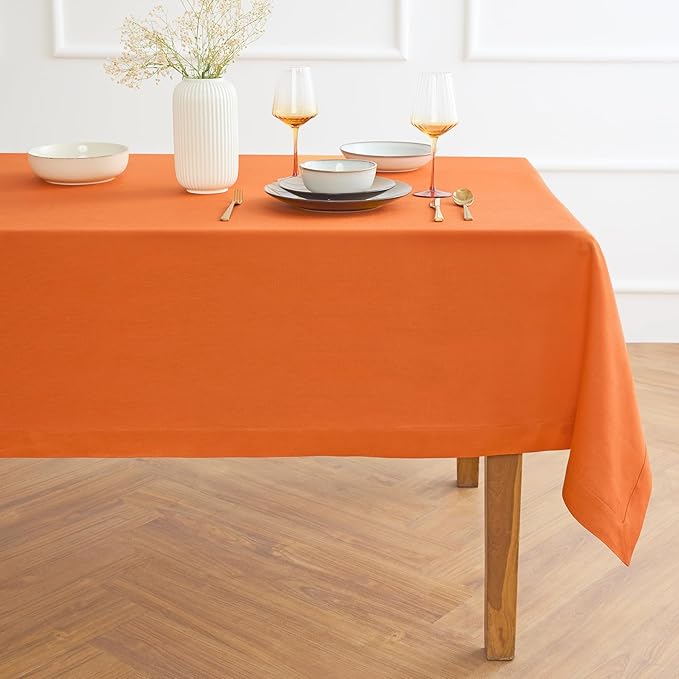Solino Home Linen Tablecloth 60 x 120 Inch - 100% Pure Linen Persimmon Orange Table Cloth for Rectangle Tables - Fete, Machine Washable Tablecloth for Spring, Easter