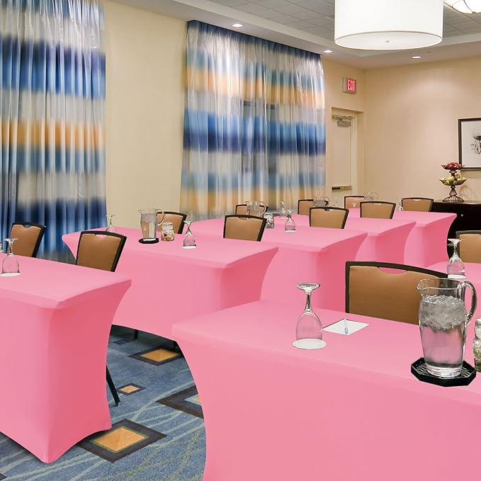 Enjoyidea Spandex Table Cloths for 8 Foot Rectangle Tables-6 Pack Fitted Stretch Pink Table Covers-Elastic Folding Tablecloths for Party, Vendor Booth Display, Banquet Buffet Event, Craft Trade Show