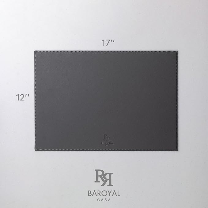 Baroyal Faux Leather Placemats Set of 6 Vinyl Washable Wipeable Table Mats for Kitchen Dining Table Heat Resistant Waterproof Modern Indoor/Outdoor Placemats Non-Slip Easy Clean Place Mats (Dark Gray)