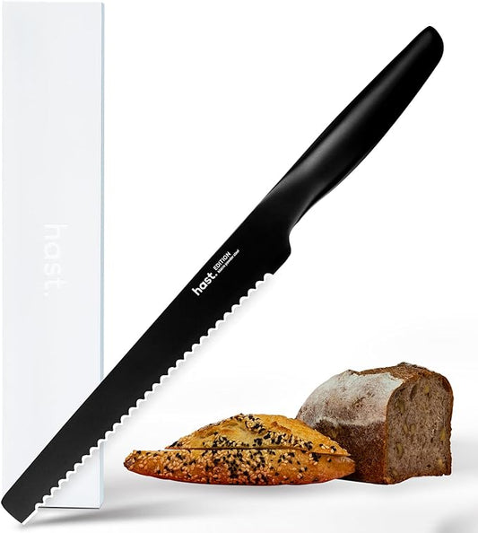 HAST Edition 8-Inch Serrated Bread Knife, Ultra-Sharp Professional Bread Slicing Knife, Advanced Powder Steel, Lightweight, Comfortable Ergonomic & Award-Winning Design (Titanium Black)