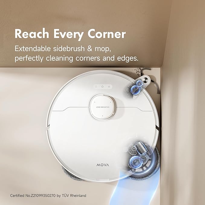 Mova P10 Pro Ultra Robot Vacuum and Mop 13,000Pa Suction, 140째F Hot Water Auto Mop Washing & Drying, Dual Spinning Extenable Mop,10.5mm Lifting for Carpet, 360째Obstacle Avoidance, App Control