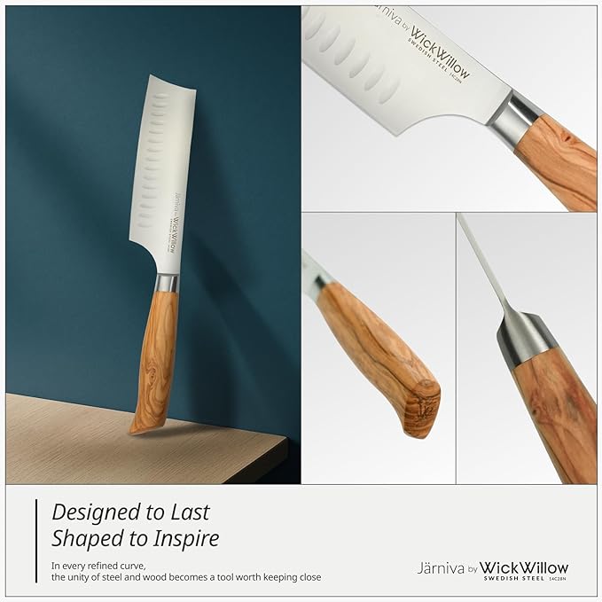 6.5 Inch Nakiri Knife ??Swedish Steel Vegetable Blade with Italian Olive Wood Handle ??Sharp Prep Tool for Chopping, Slicing and Daily Kitchen Use