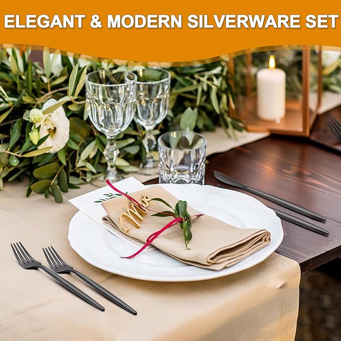60 Pieces Black Silverware Set, Stainless Steel Flatware Set Service for 12, Tableware Cutlery Set, Utensils for Home, Restaurant, hotel, Include Knife Fork Spoon Set,Dishwasher Safe
