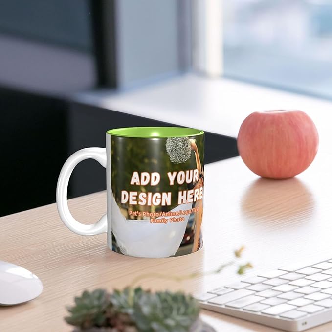 Custom Color Mugs with Partial or Full-Size Printing Customizable Photos and Text Coffee Mugs Creative Multicolor Designs Image (Full-Width, Green)
