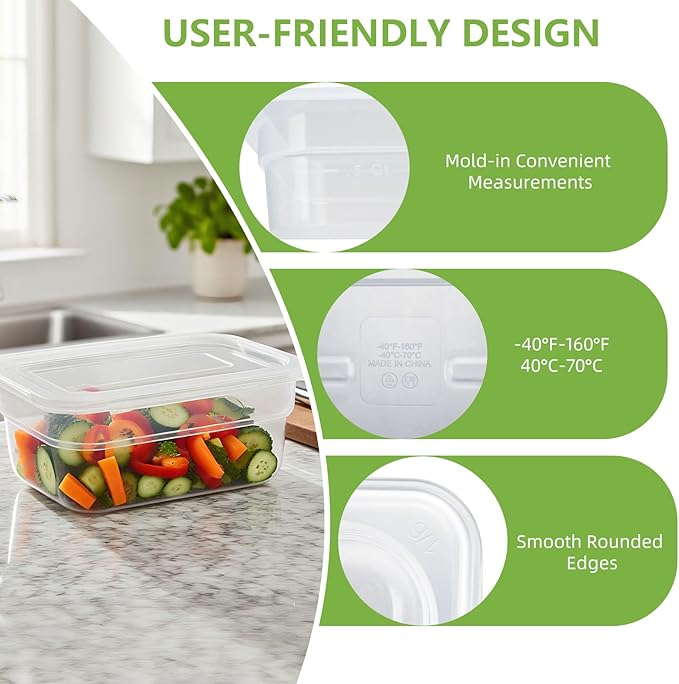 6-Pack Food Pan with Lids, 1/6 Size Food Storage Containers for homes, schools, restaurants, hotels Meal Prep, -40??160?? Stackable, Freezer-Safe (1/6 size 2.5 inch deep, 1.1L/1.1QT)