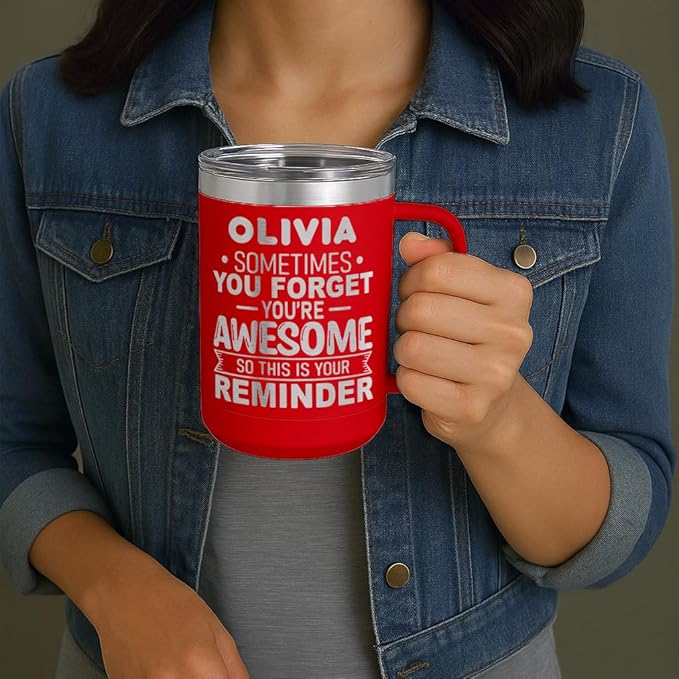 Personalized Inspirational Travel Coffee Mug, Inspirational Gifts for Men Dad Wife Sister Women, Custom Birthday For Him Her, Customized You?셱e Awesome Tumbler, Teacher Coworker Gifts 15oz Red