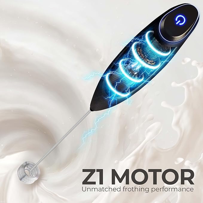 Zulay Kitchen Patented Tornado Triple Whisk Milk Frother with 4 Duracell Batteries ??Handheld Foam Maker for Coffee, Lattes, Matcha & Hot Chocolate ??Rich, Creamy Froth in Seconds
