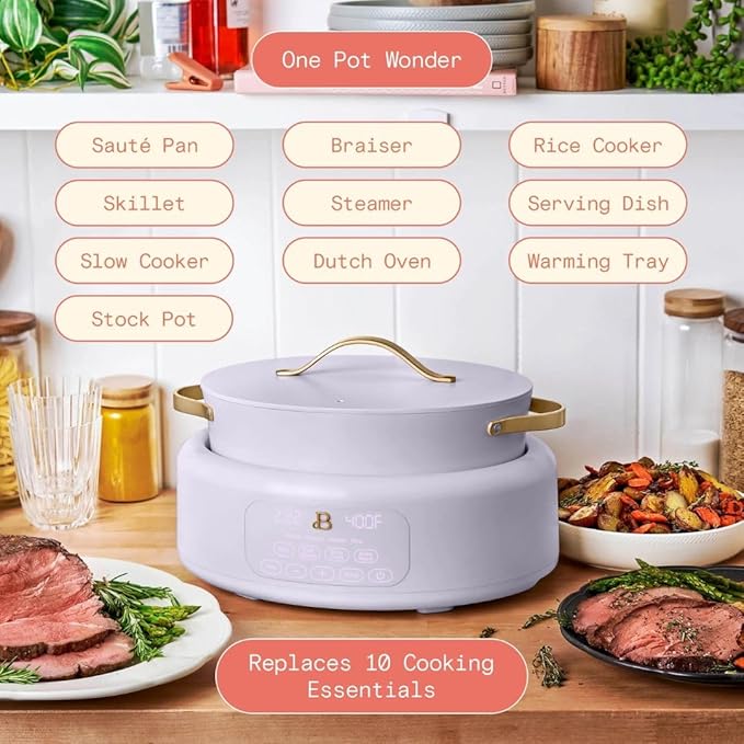 Beautiful 10-in-1 6-Qt Programmable Multi-Cooker with Oven-Safe Pot & 7 Presets ??Slow Cook, Rice, Steam, Saut챕 (lavander)