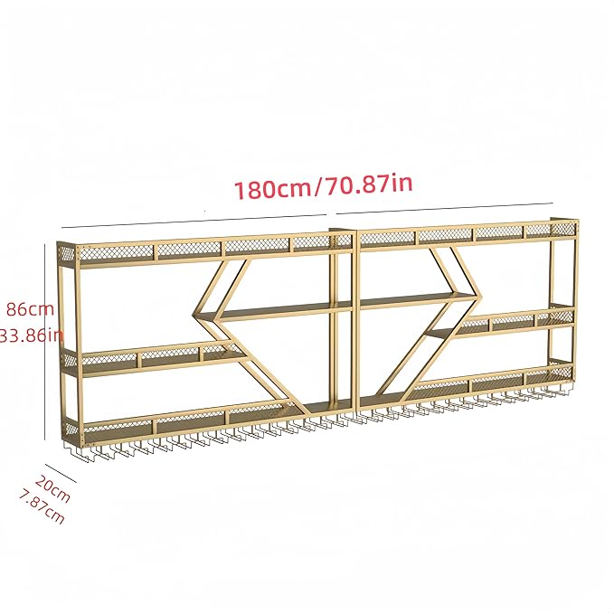 71 Inch Metal Wine Rack Wall Mounted, Modern Bar Shelves Wall Mounted Wine Rack with LED Light, Liquor Shelf Wall Mounted, Bar Shelves for Liquor Bottles (Gold with Warm Led, 71-3 Tier)