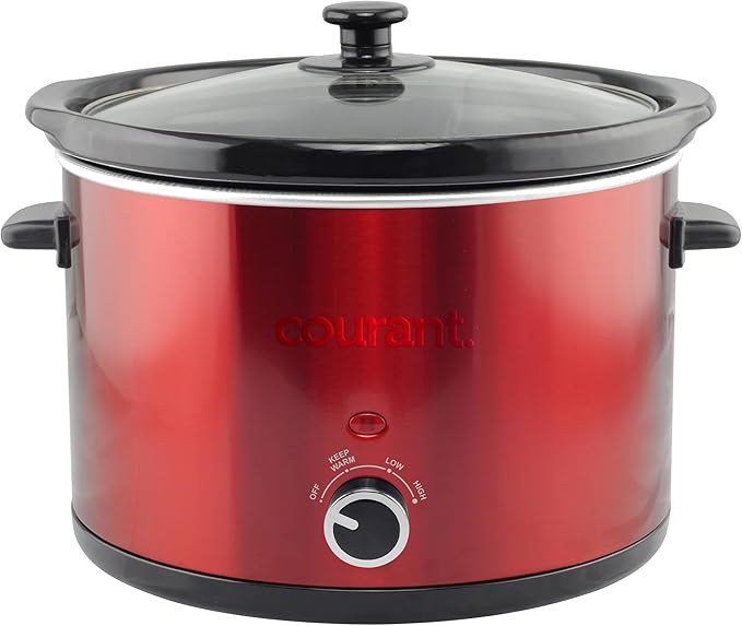 Courant 5.5 Quart Slow Cooker with Removable Ceramic Insert, & Glass Lid With Three Temperature Settings ??Red
