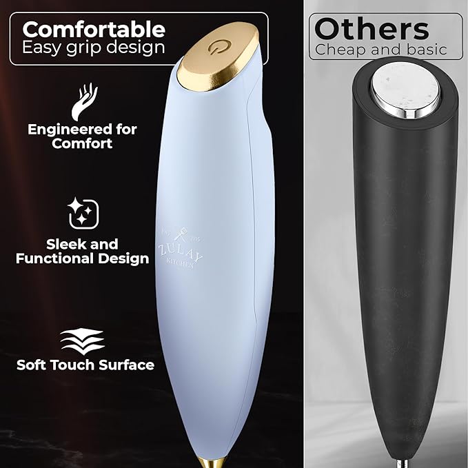 Zulay Kitchen Patented Tornado Triple Whisk Milk Frother with 4 Duracell Batteries ??Handheld Foam Maker for Coffee, Lattes, Matcha & Hot Chocolate ??Rich, Creamy Froth in Seconds