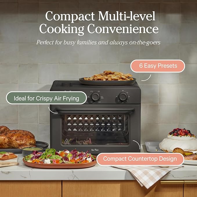Our Place Large Wonder Oven | 6-in-1 Stainless Steel Air Fryer Toaster Oven Combo with Basket, Rack, Pan & Tray | 3-Rack, 32 QT, Large Capacity - Toast, Roast, Bake, Reheat, Broil & Steam | Char