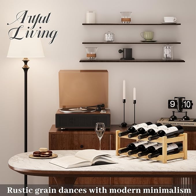 Wine Rack竊똁amboo Wine Storage Cabinet Shelf竊똂ountertop Wine Shelf- Freestanding Wine Holder for Kitchen & Pantry (Natural, 2-Tier)