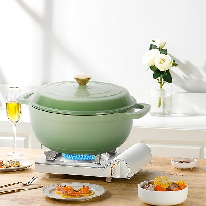 Dutch Oven Pot with Lid, 6 Quart Enameled Cast Iron Dutch Oven, Dual Handles, Kitchen Pots Oven Safe up to 500째F, Stovetop Compatible, Marinate, Cook, Bread Baking, Refrigerate & Serve, Green