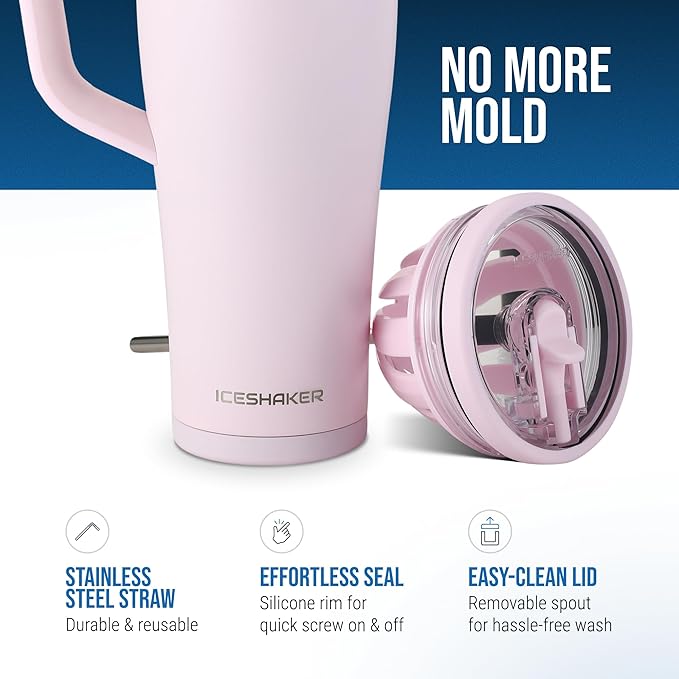 Ice Shaker 40 oz Tumbler with Handle and Straw | 40oz Oakley | Cold for 30+ Hours | 2-in-1 Tumbler Shaker Bottle | Odor-Free 40 ounce Bottle for Water, Protein Shakes, Smoothies, Cocktails