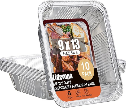Half Size Aluminum Pans 9x13-10 Pack Aluminum Foil Pans, Heavy Duty Disposable Pans for Cooking, Baking, Meal Prep, Parties & Food Storage