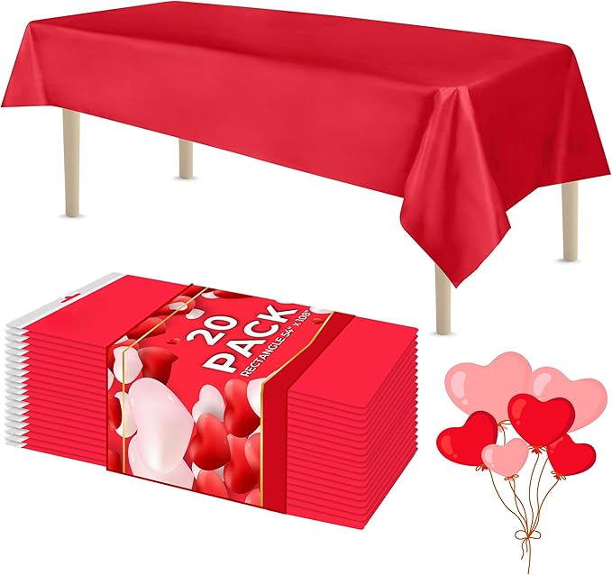 LEMON + Co. Red Rectangle Table Cover Disposable Plastic Tablecloth 54 Inch. x 108 Inch. Premium Decorative Rectangle Table Cover 20 Pack