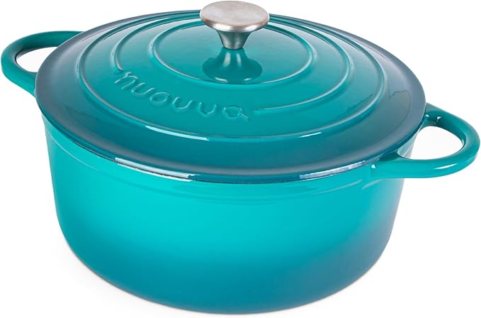Nuovva Enamelled Cast Iron Dutch Oven Pot with Lid ??6.4 Quart Non Stick Casserole Pot ??Heavy Duty & Oven Safe up to 500째 F for Bread Baking, Braising, Stews, Roasting ??28cm Teal