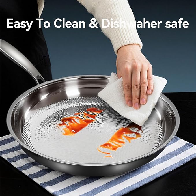 Titanium Hammered Pan, Durable Scratch-Resistant Titanium Frying Pans for Cooking, No-Coating Nonstick Skillet, Even Heating for Cooking, Nutritious Pan for Cooking,No lid,9.44in