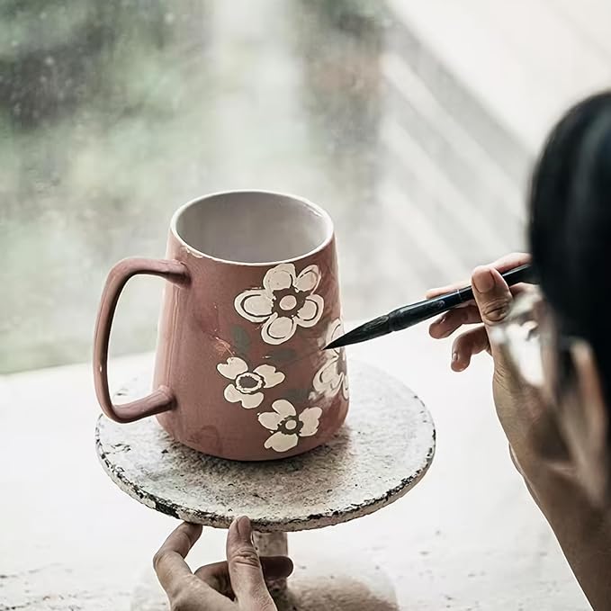 Extra Large Tall Coffee Mugs with Handle - Set of 2, 24 oz Ceramic, Dishwasher & Microwave Safe, Flower Design