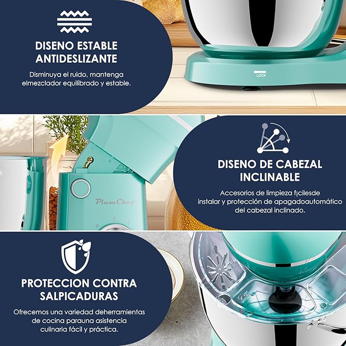 6QT & 5QT Dual Bowls Stand Mixer, 10-Speed Tilt-Head Food Mixer with Electronic Timer for 4 to 6 family, Dough Mixer with Stainless Steel Bowls, Dough Hook, Flat Beater, Whisk included,Blue