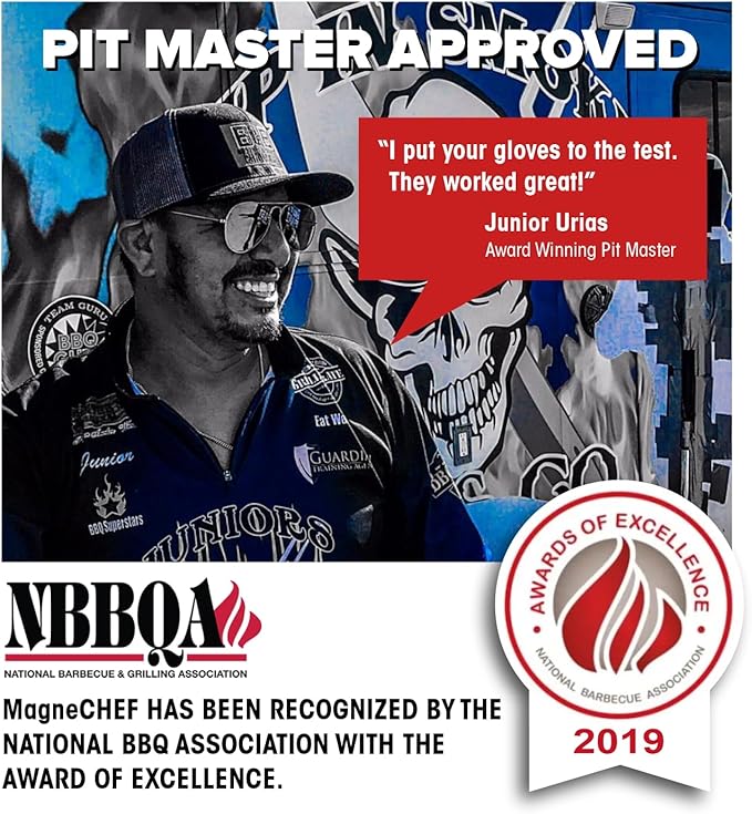 MagneCHEF Freedom BBQ Gloves ??932째F Extreme Heat Resistant Neoprene Grilling Gloves ??Patented Magnetic EZ On/Off Safety Clips ??Waterproof, 14??Long Cuff for Grills, Smokers, Fryers & Ovens