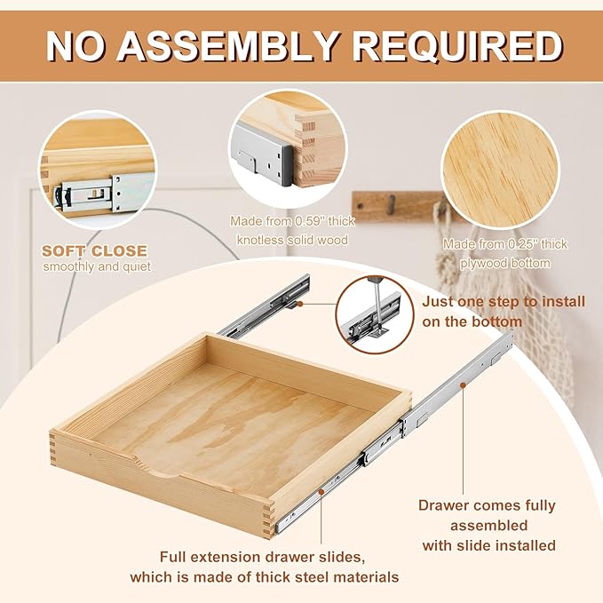 Sintuff 4 Set Wooden Pull out Tray Cabinet Organizer Soft Close Roll out Shelves for Kitchen Cabinets Fully Assembled Slide Pantry Shelves(21'' X 21'')