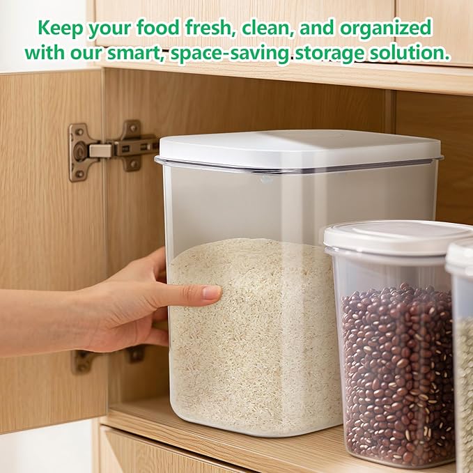 Airtight Rice Container 25 Lbs with Handle and Cup ??12.68Qt Large Flour Sugar Storage Container with Pop Up Seal & Hanging Lid Hooks, Clear Tall Food Storage Bin for Kitchen Pantry Organization