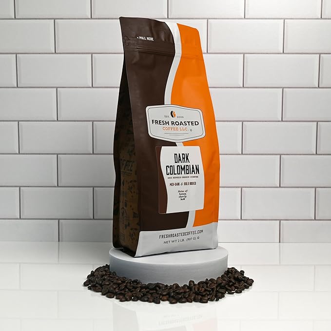 Fresh Roasted Coffee, 100% Dark Colombian, 2 lb (32 oz), Med-Dark Roast, Whole Bean, Kosher