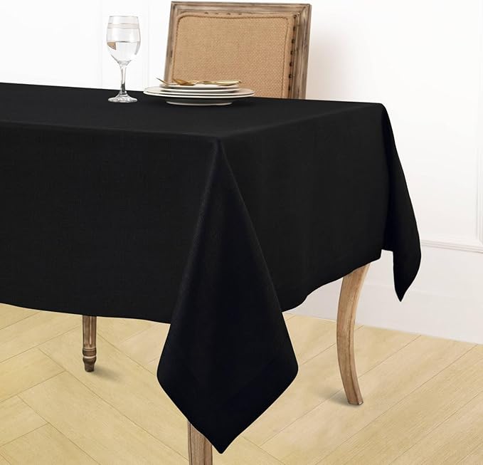 Solino Home Linen Black Tablecloth 60 x 144 Inch - 100% Pure Linen Rectangular Tablecloth - Machine Washable Table Cloth for Winter, Easter - Fete