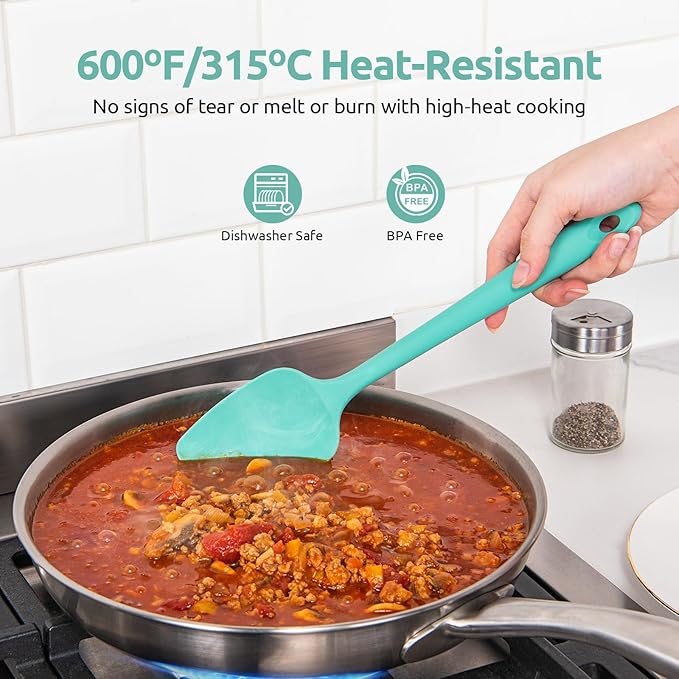 U-Taste 600쨘F Heat Resistant Silicone Spatulas: Flexible Food-Grade Silicon Baking Scraper, Kitchen Cooking Mixing Utensils with Upgraded Sturdy Handle Tip for Nonstick Cookware (4-Pc., Aqua Sky)