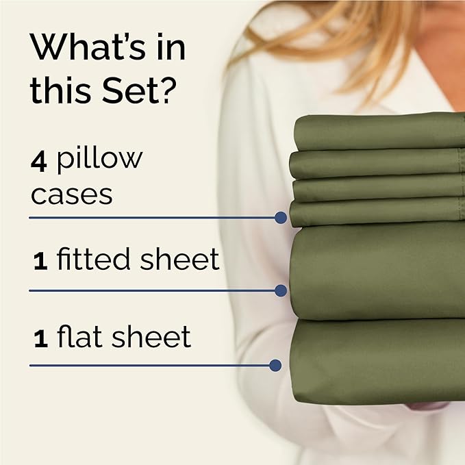 Full 6 Piece Sheet Set - Cooling & Breathable Bed Sheets - Hotel Luxury Bed Sheets for Women, Men, Kids & Teens - Bedding with Deep Pockets & Easy Fit - Soft and Wrinkle Free - Full Sage Green Sheets