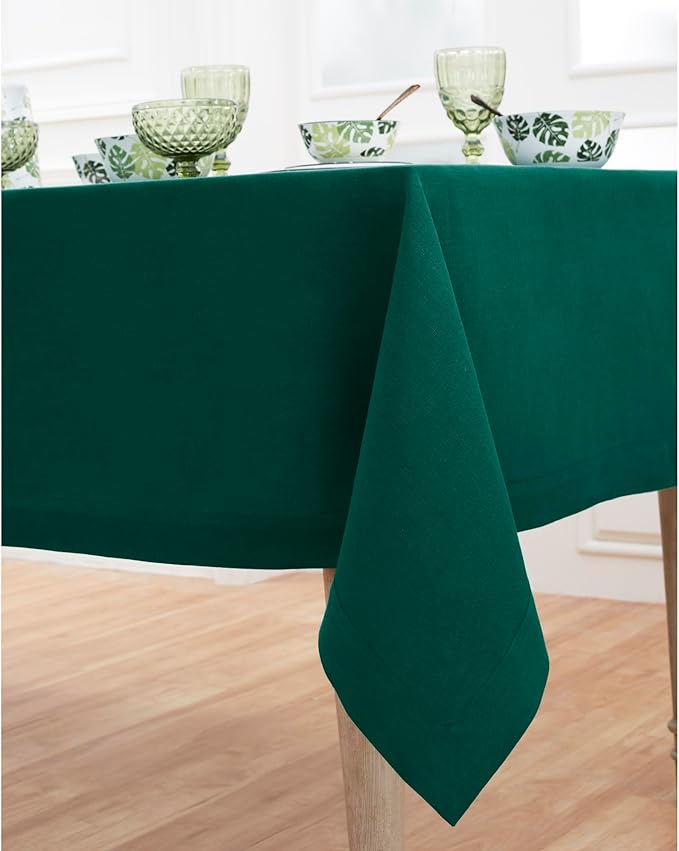 Solino Home Linen Tablecloth for Rectangle Tables 60 x 90 Inch - 100% Pure Linen Rainforest Green Table Cloth - Fete, Machine Washable Cloth Tablecloth for St Patricks Day