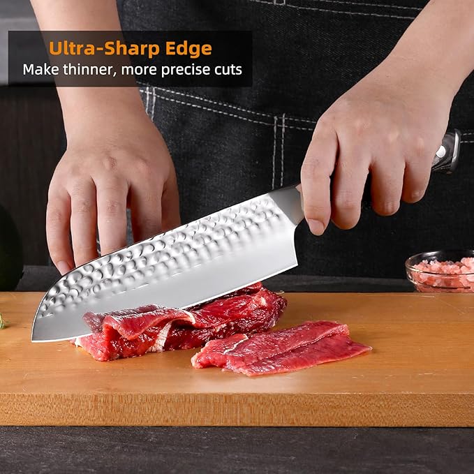 FXFSTEEL Santoku Knife - 7 Inch German 1.4116 High Carbon Steel Kitchen Knife with Pakka Wood Handle, Razor-Sharp Japanese Chef Knife for Precise Chopping, Birthday Gifts for Men/Women, Style A
