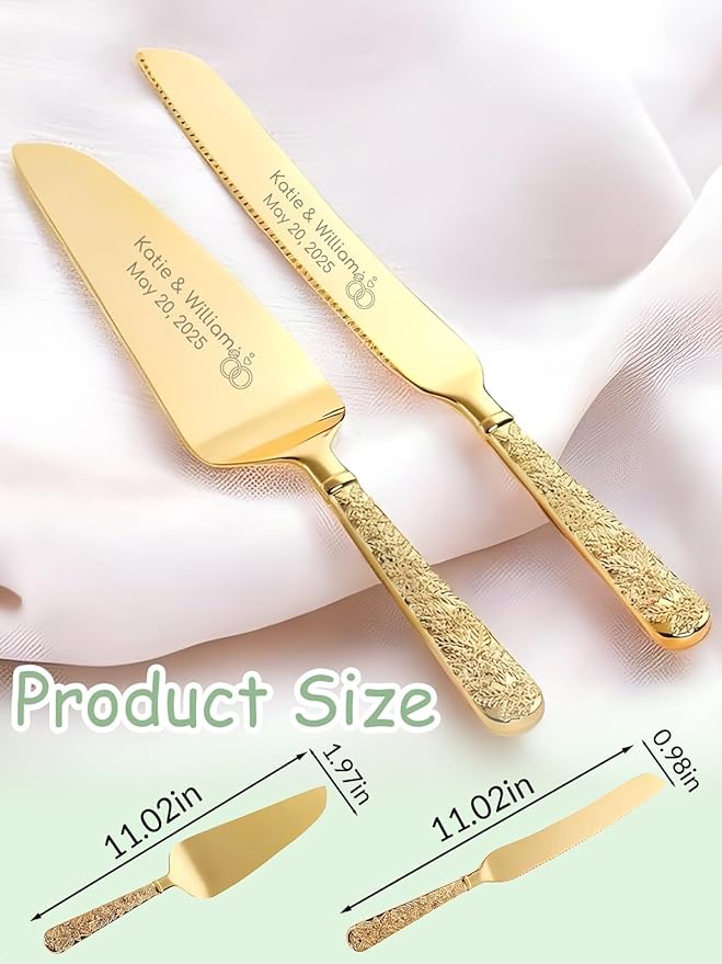 HJX Personalized Cake Knife and Server Set for Wedding - Engraved Stainless Steel Cake Cutting Set, Custom Elegant Cake Cutter Gift for Anniversary Birthday (03-Dark pattern flower)
