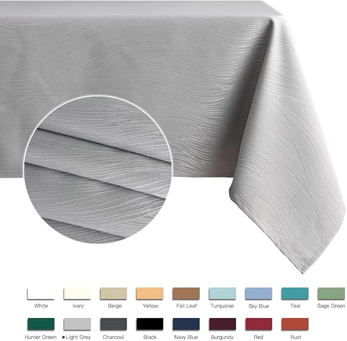 maxmill Jacquard Table Cloth Waving Pattern Water Resistant Wrinkle Resistance Heavy Weight Soft Tablecloth for Kitchen Dinning Tabletop Decoration Oblong 60 x 140 Inch Light Grey