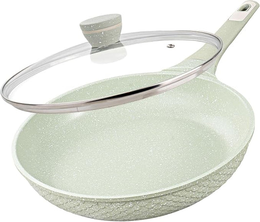 Non stick Frying Pans 10 in Skillet with Lid, Omelet Pan, Small Frying Pans Nonstick, Healthy Cookware Non Toxic Chefs Pan, Egg Pan with Heat Resistant Handle,100% PFOA PFAS-Free, Cooking all stovetop