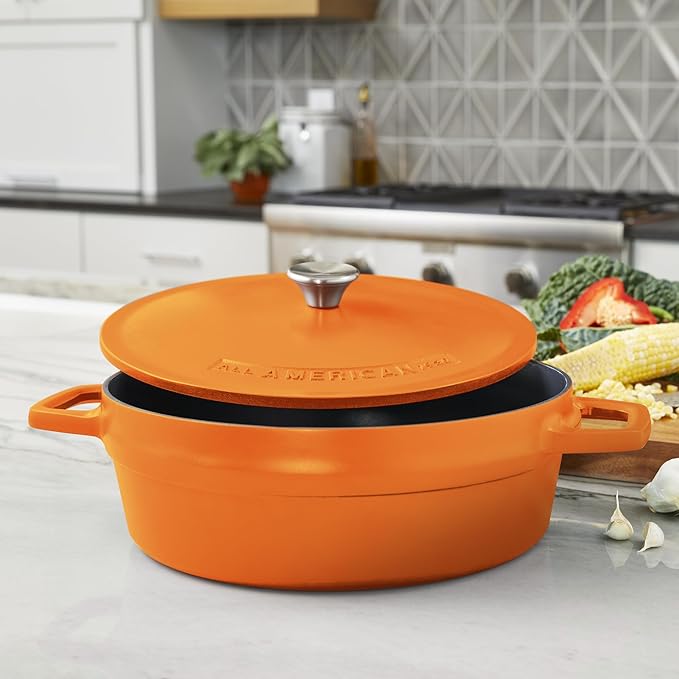 All American 1930 - Dutch Oven - The Saucier Set, Saffron Orange - 5.5qt Capacity - Perfect for Sauces, Soups & Simmering - Non Stick & PFAS Free - Made in the USA